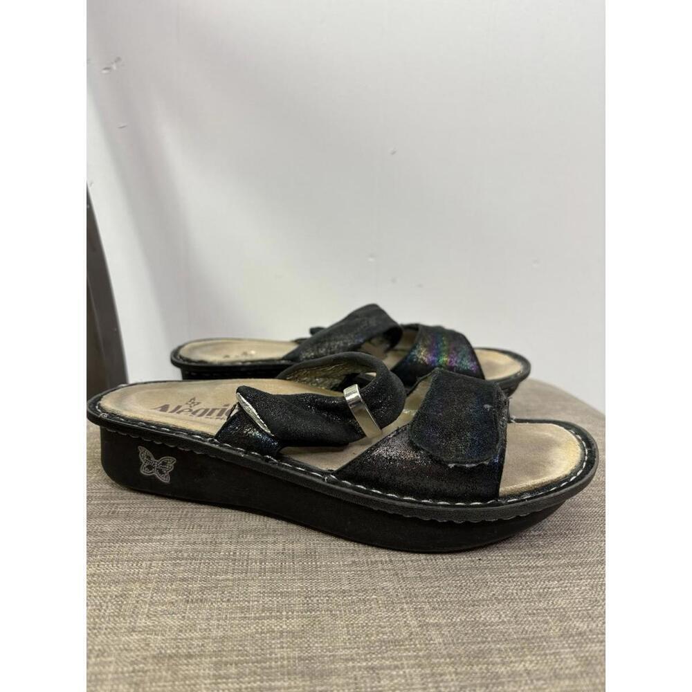 Alegria Shoes Womens 38 7.5 Sandals Slip On Karmen Metallic Iridescent Rainbow